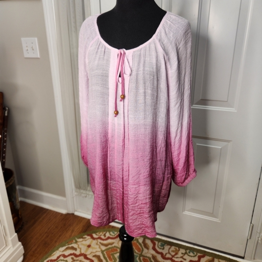 Zac & Rachel Pink and White Ombre Flowy Top Size Large